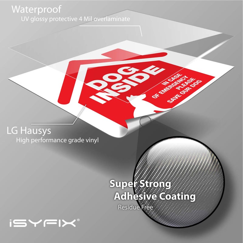 iSYFIX Dog Inside Alert Signs Stickers - 4 Pack 5x5 Inch - Premium Self-Adhesive Vinyl, Laminated for Ultimate UV, Weather, Scratch, Water and Fade Resistance, Indoor and Outdoor red - Image 3